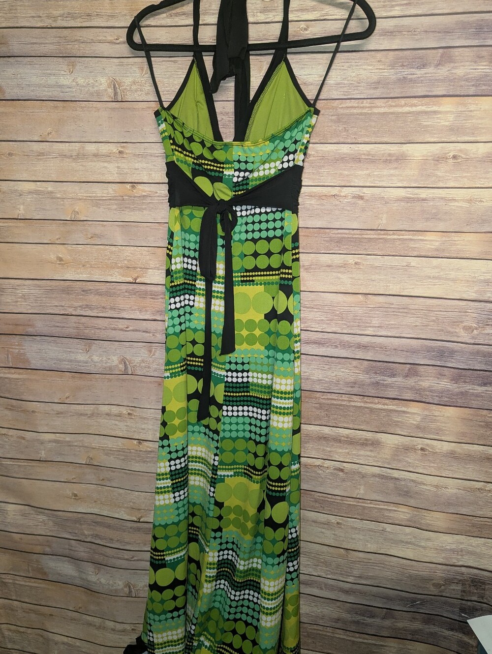 Body Central Green Black Geometric Halter Maxi Dress Gold Buckle Y2K Boho - Picture 4 of 6